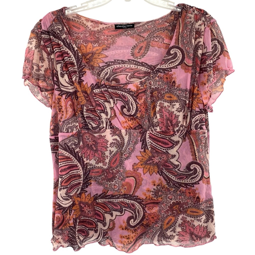 Cha Cha Vente Y2K Pink Paisley Blouse Top Fairycore